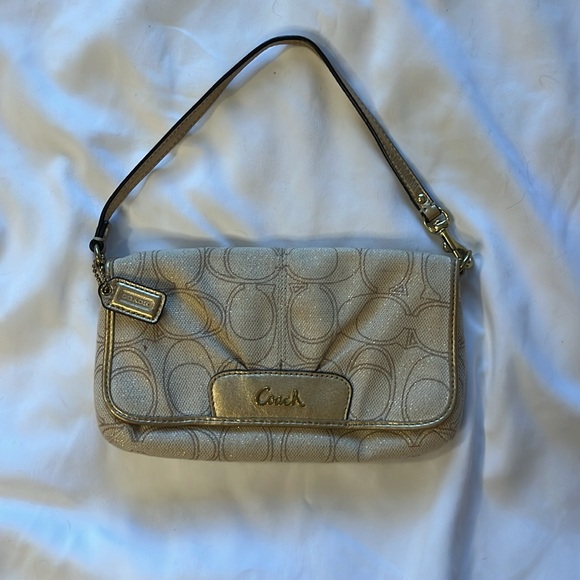 SET 2 COACH Wristlets. Beige/Gold Fabric - Gold Strap & Black Satin - BlackStrap - Picture 7 of 16